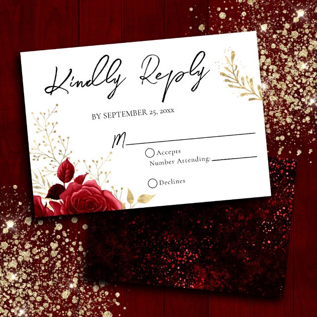 Tarjeta RSVP de Boda floral gótica y roja (Subido por el creador)