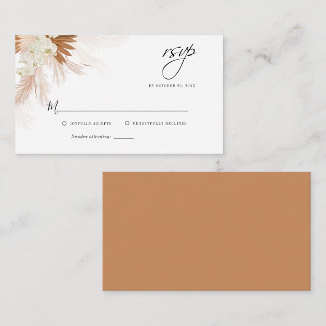 Tarjeta RSVP de Boda Floral Grass Pampas Presupues (Anverso / Reverso)