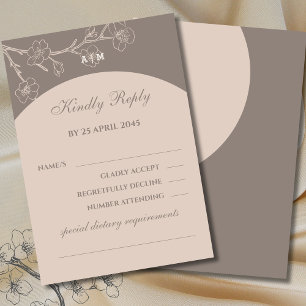 Tarjeta RSVP de Boda Floral Japonesa Taupe Monogra