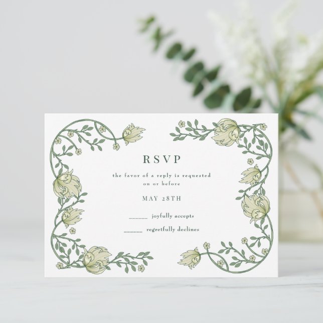 Tarjeta RSVP de Boda Floral Jardín Botánico (Anverso de pie)