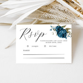 Tarjeta RSVP de Boda Floral Marina Blue Fall