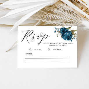 Tarjeta RSVP de Boda Floral Marina Blue Fall