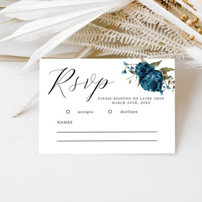Tarjeta RSVP de Boda Floral Marina Blue Fall (Subido por el creador)