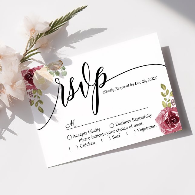 Tarjeta RSVP de Boda Floral Merlot de Borgoña (Subido por el creador)