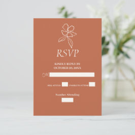 Tarjeta RSVP de boda floral mínima de terracota