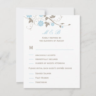 Tarjeta RSVP de boda floral moderna - Aqua Blue