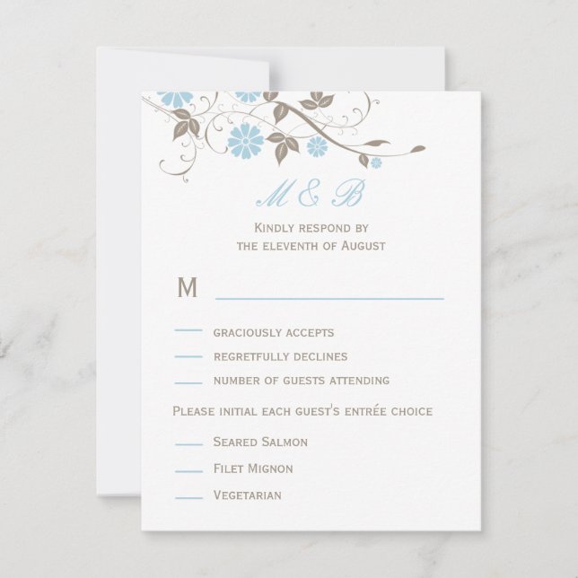Tarjeta RSVP de boda floral moderna - Aqua Blue (Anverso)