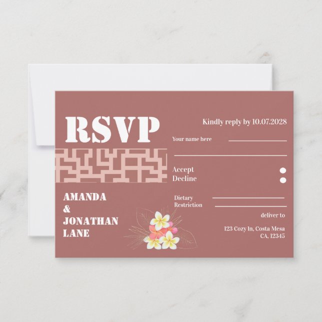 Tarjeta RSVP de boda floral moderna de terracota (Anverso)