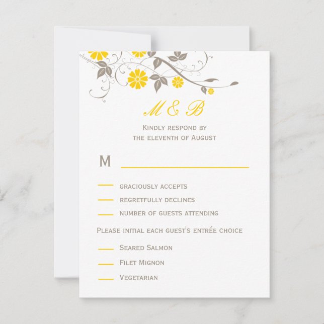Tarjeta RSVP de boda floral moderna - Mostaza (Anverso)