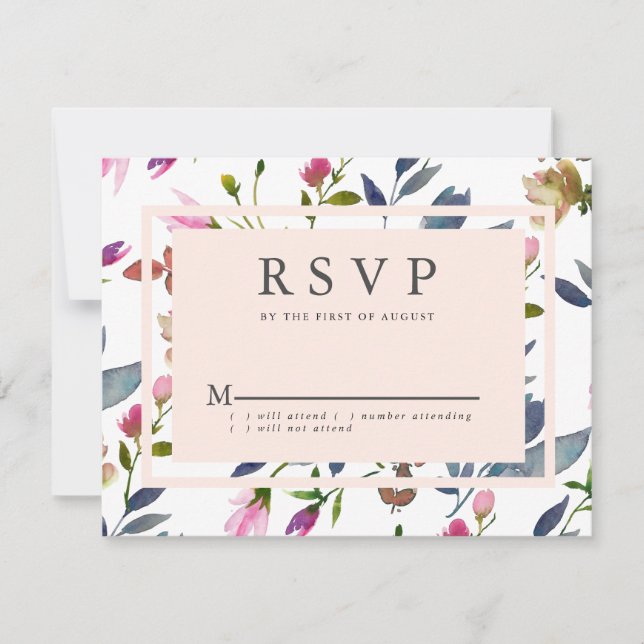 Tarjeta RSVP de boda floral moderna rosa Rubor (Anverso)
