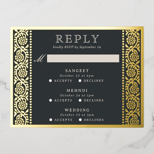 Tarjeta RSVP de boda floral multievento de Relieve (Anverso)