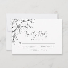 Tarjeta RSVP de boda floral negra moderna