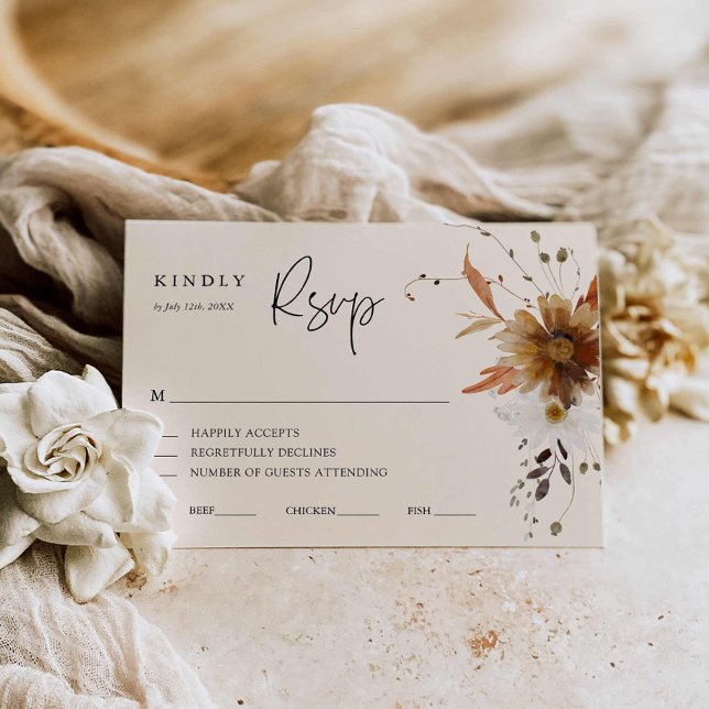Tarjeta RSVP de boda floral otoño (Rustic boho floral wedding Rsvp card)