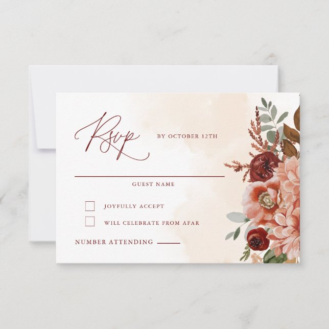Tarjeta RSVP de boda floral otoño (Anverso)
