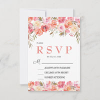 Tarjeta RSVP de Boda Floral Pastel Rosa Rosa
