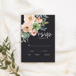 Tarjeta RSVP de Boda Floral Peach Green Navy Paste