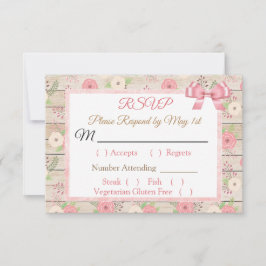 Tarjeta RSVP de boda floral PInk and tan Rustic Wo
