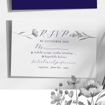 Tarjeta RSVP de boda floral plateada