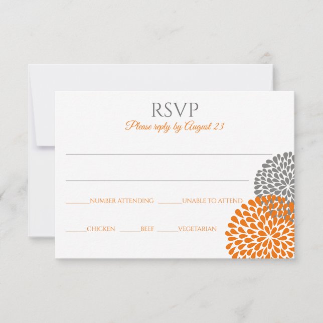 Tarjeta RSVP de boda floral / postal (Naranja y gr (Anverso)