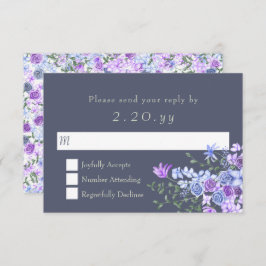 Tarjeta RSVP de Boda Floral Purple & Grey Calligra