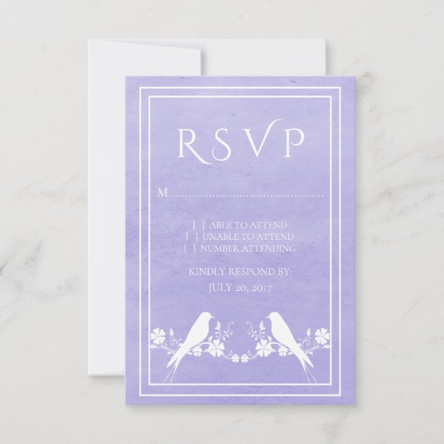 Tarjeta RSVP de Boda Floral Purple Lovebird (Anverso)