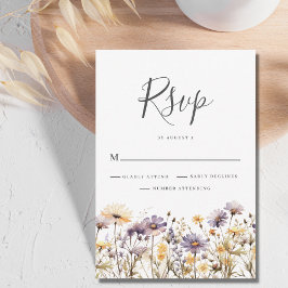 Tarjeta RSVP de Boda Floral Púrpura