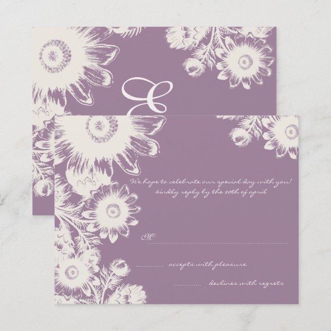 Tarjeta RSVP de Boda Floral Púrpura de Uva Smokey (Anverso / Reverso)