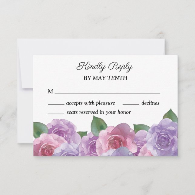 Tarjeta RSVP de Boda Floral Púrpura Dusty Pink (Anverso)