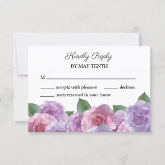 Tarjeta RSVP de Boda Floral Púrpura Dusty Pink
