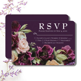 Tarjeta RSVP de Boda Floral Púrpura Oscura Vintage