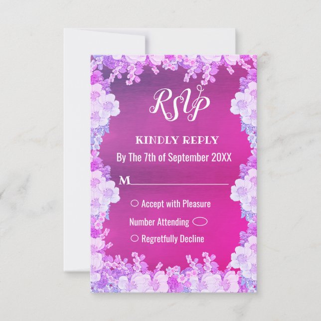 Tarjeta RSVP de Boda Floral Púrpura Rosa Anemona (Anverso)