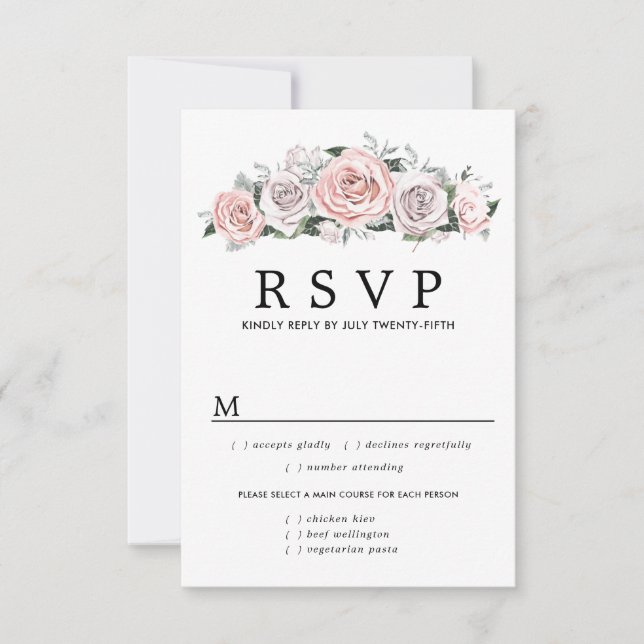 Tarjeta RSVP de Boda Floral Púrpura Rosa, Opciones (Anverso)