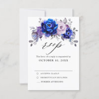 Tarjeta RSVP de boda floral púrpura Royal Blue Lil