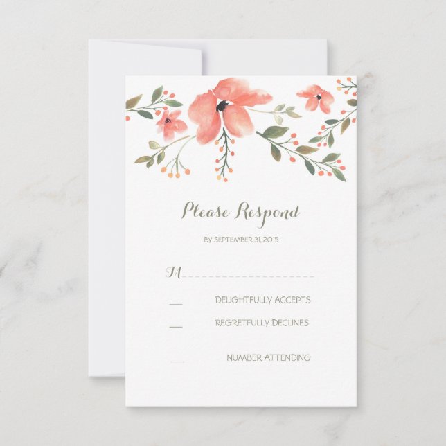 tarjeta RSVP de boda floral romántica acuarela (Anverso)