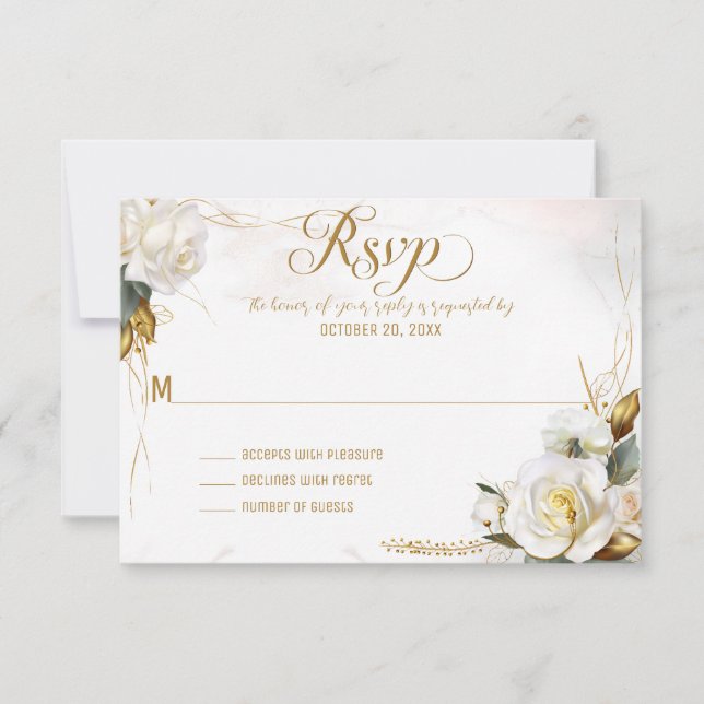 Tarjeta RSVP de Boda Floral Romántica de Oro Rosa  (Anverso)