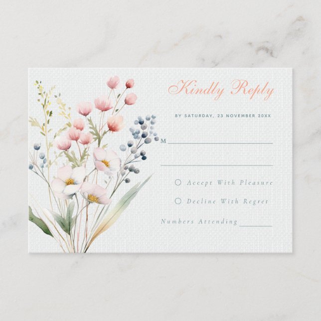 Tarjeta RSVP de Boda floral Romántica pastel (Anverso)