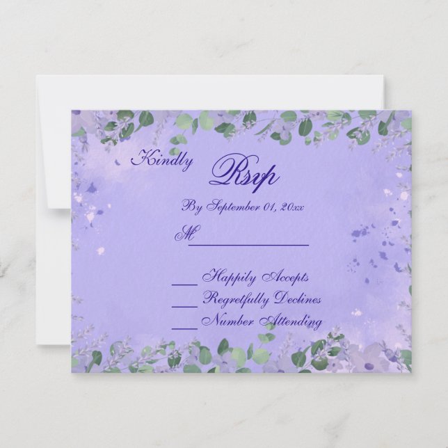 Tarjeta RSVP de Boda Floral Romántica Púrpura (Anverso)