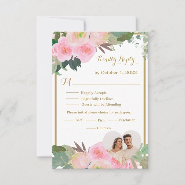 Tarjeta RSVP de boda floral romántica rosa Rubor (Anverso)