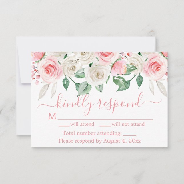 Tarjeta RSVP de Boda Floral Rosa (Anverso)