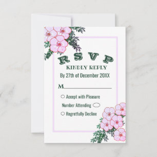 Tarjeta RSVP de Boda Floral Rosa Anemone Green