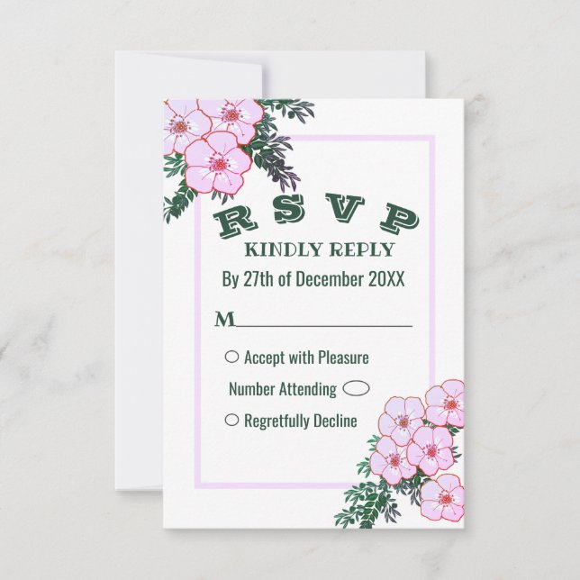 Tarjeta RSVP de Boda Floral Rosa Anemone Green (Anverso)
