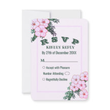 Tarjeta RSVP de Boda Floral Rosa Anemone Green