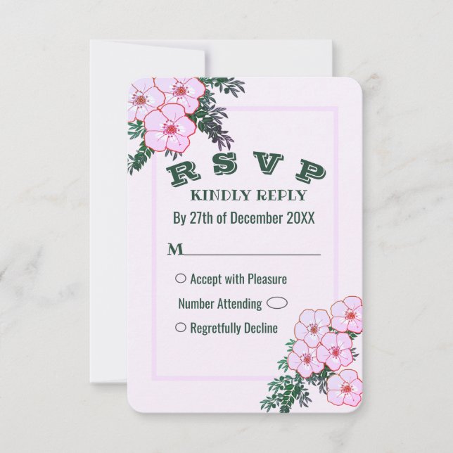 Tarjeta RSVP de Boda Floral Rosa Anemone Green (Anverso)