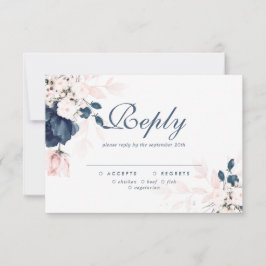 Tarjeta RSVP de boda floral rosa azul marino y Rub
