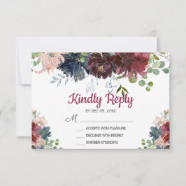 Tarjeta RSVP de boda floral rosa de la Marina de B