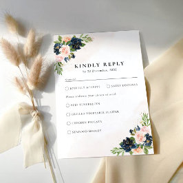Tarjeta RSVP de boda floral rosa de Marina y Rubor