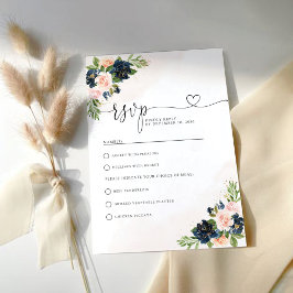 Tarjeta RSVP de boda floral rosa de Marina y Rubor