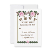 Tarjeta RSVP de Boda Floral Rosa Magnolia Greenery