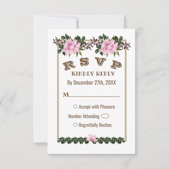 Tarjeta RSVP de Boda Floral Rosa Magnolia Greenery (Anverso)