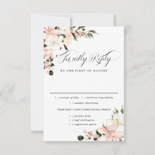 Tarjeta RSVP de boda floral rosa, opciones de comi